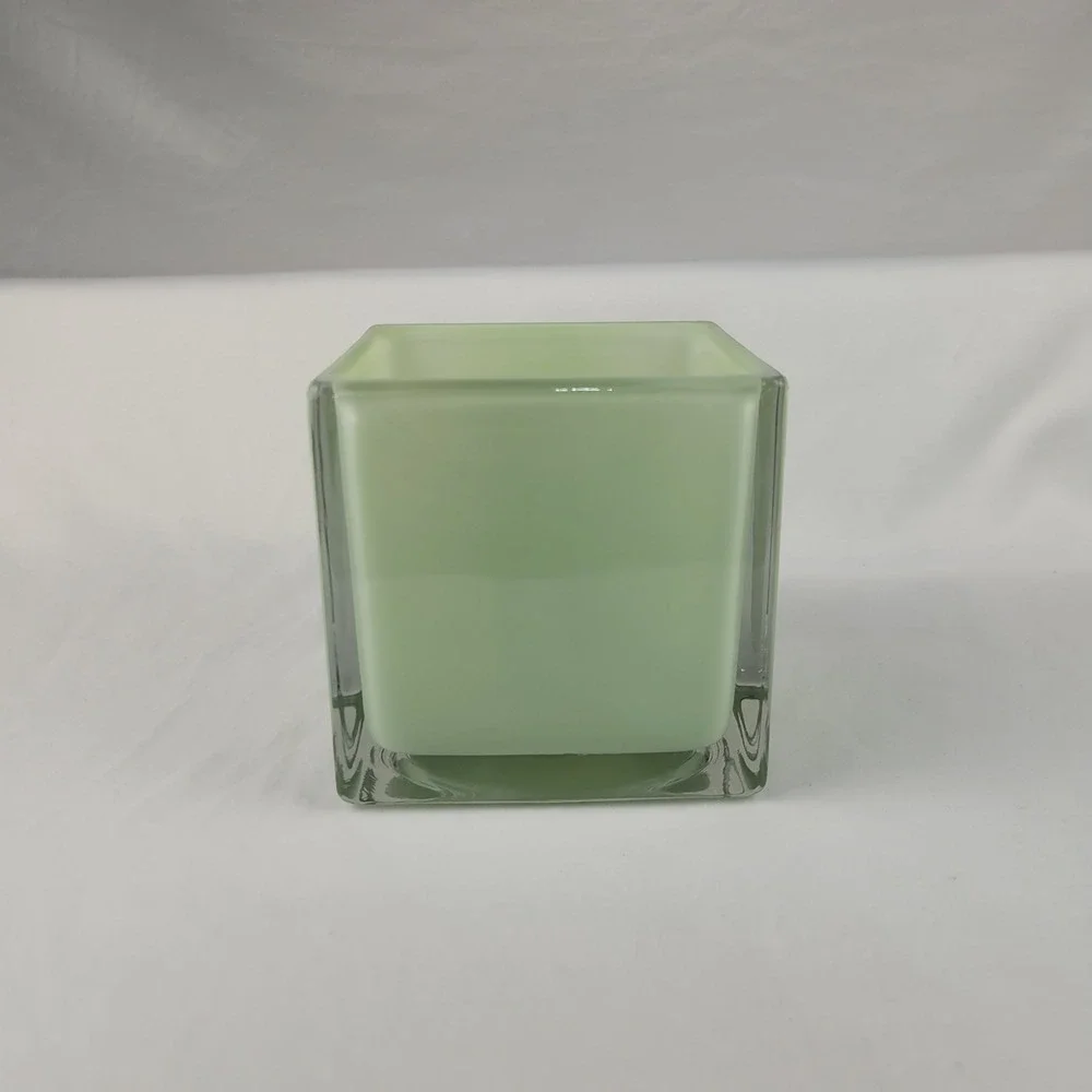 Modern Square Mint Green Frosted Glass Vase Double Walled Candle Holder 5